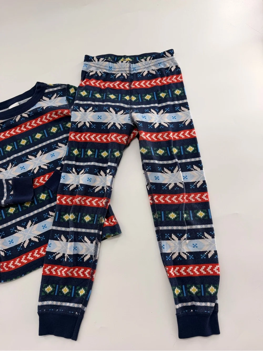 Hanna Andersson Long John Pajama Set Scandi Snowflake Fairisle Navy Blue Holiday